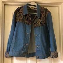 Vintage L.L. Bean Western Cowboy Tapestry Denim Jacket Size Medium PETITE