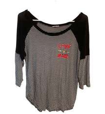 Top Girl LA 3/4 Sleeve T-Shirt Black White Stripes Love More