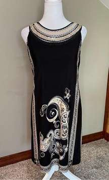 Studio I Black & Beige Sleeveless Paisley Print Studded Dress 8