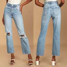 Rolla’s Original Straight Light Wash High Rise Distressed Denim Jeans