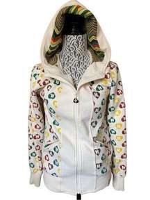 Harajuku Lovers Rasta Signature Heart Logo Full Zip Hoodie Cream Multi Size S