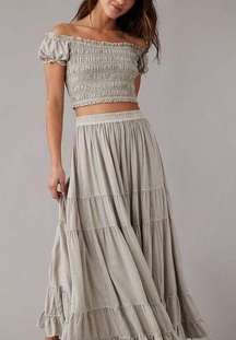 Beige Neutral Boho Tiered High Waisted Maxi /Midi Skirt XS