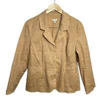 J.Jill Ginger 100% Cotton Boho Embroidered Lined Blazer Jacket Size 12 p Tan