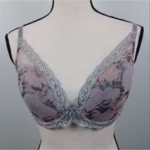 🍎5/25 Natori Bra Full Coverage Gray Floral Lace Underwired Size 32DDD Size 32F