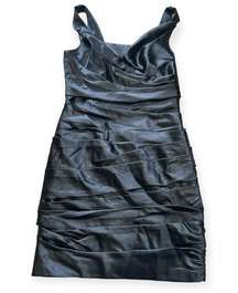 NWT White House Black Market Womens Black Satin Tiered Cocktail Dress Size 8