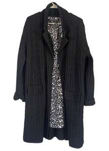 Worth Black Cable Knit Heavy Wool Blend Long Belted Sweater Cardigan Women Sz L