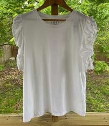 LOFT White Ruffle Sleeve Crew Neck Top White Size M. NEW