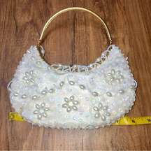 La Regale women’s Vintage cream purse sequin beaded gold metal handle