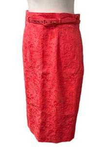 ASO Gossip Girl Blair Waldorf Hot Pink Lace Print Floral Skirt with Belt Pencil