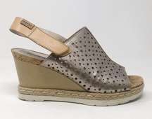 Pikolinos Bali Metallic Wedge Laser Cut Leather Open Toe Sandals Shoes 40 9.5