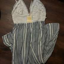 Again Romper, White and Blue, Size L