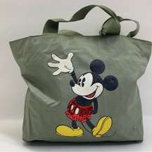 Disney Mickey Mouse Green Shoulder Tote Bag Sequins Inside Pockets Zipper