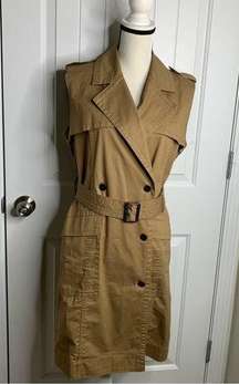 Banana Republic tan trench double breasted belted sleeveless vest jacket small