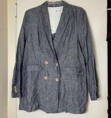 Mango MNG casual blue linen oversize blazer jacket size women small