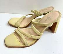 42 Gold Sandals Womens Size 9.5 Leather Suede Light Avocado Green Block Heel