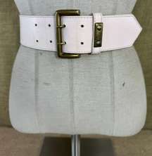 Vintage Light Pastel Pink Wide Leather Belt Size Medium 29 1/2 - 33 Inches 