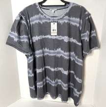 SkinnyGirl Puff Sleeve Tee Indigo Tie-Dye Striped Blouse.  Size 3X New!