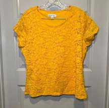 Coldwater Creek Mustard Yellow Lace Scoop Neck Short Sleeve Tee size L