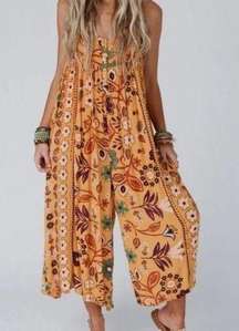 EASEL Leona Floral Printed Jumpsuit, Mustard NWT size large