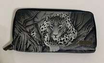 Anuschka hand painted Leather wallet Leppard Cheetah RFID card reader protection