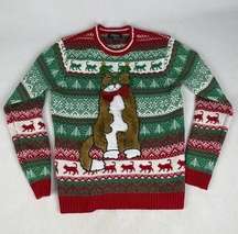 Ugly Christmas Sweater Glasses Cat Wearing Bow‎ Tie Size M Medium 33 Degrees