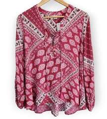 Show Me Your Mumu  Pink Bandana Western Patterned Long Sleeve Blouse M