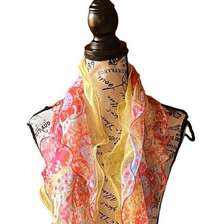 Lauren Ralph Lauren Womens Silk Ruffle Paisley Scarf Preppy Boho Modest 53”x8”