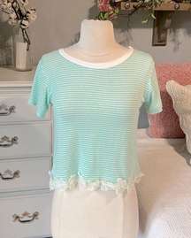 Living Doll Knit Crop Top Aquarium Stripe Shirt Womens XS