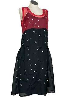 Miu Miu Dress Silk NWT Embellished Sheer‎ Red Black Slip Sparkly Organza Size 44