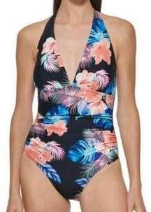 DKNY Women's One Piece Tummy Control Halter Neckline Swimsuit