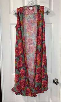 LuLaRoe Multicolor Floral Print Knit Sleeveless Open Vest Kimono Duster XS