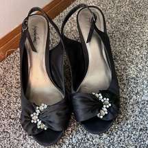 Satin Black Heels 4” Heel Size 9