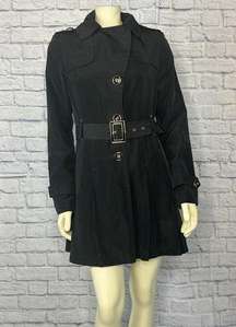 Kenneth Cole black trench coat with gold buttons and belt size medium