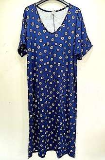 NEW Acting Pro Blue with White & Orange Daisies Knit Oversized Shirt Dress Large