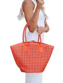 MODA LUXE Palmas Vegan Leather Tote Bag inside Canvas Pouch Orange NWOT