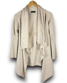 Cyrus Open Cardigan Shawl Drape Collar Knit Fabric Long Sleeve Beige Tan Medium