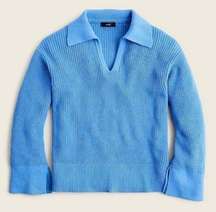 J.Crew, New, Blue Relaxed Collared Long Flare Sleeve Pullover Sweater Medium