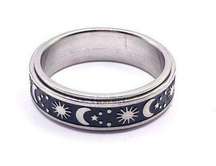 NWT Stainless steel black moon and star fidget spinner ring size 5