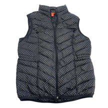 Joe Fresh Vest Womens Medium Black White Polka Dot Quilted Puffer Full Zip Poly