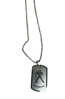 Aquarius zodiac silver dog tag necklace