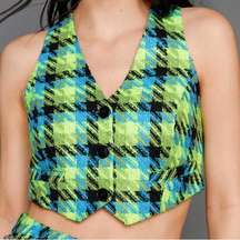 NWT Nasty Gal Womens size 6 sleeveless Boucle cropped button up green vest