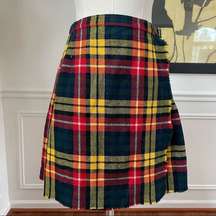 Vintage Browns of Bermuda Wool Plaid Wrap Pleat Mini Skirt Buckle S