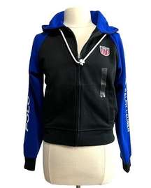 POLO RALPH LAUREN 1967 Colorblock Full Zip Hoodie Small Women Black Blue NWT