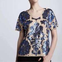 Tracy Reese Neiman Marcus x Target Tan & Blue Sequin Top Size S