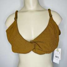 NWT Good American Crinkle Always Fit Twist Bikini Top 4XL Bronze Brown Swimwear