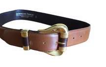 Jacqueline Ferrar brown mustard leather cowgirl belt with gold buckle hardware