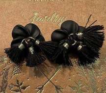 Shiraleah Fleur Flower Tassel Boho Stud‎ Earrings Black