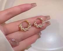 18K Gold Plated White Pearl Hoop Earrings for Women