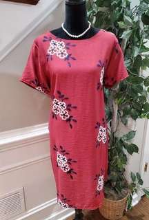 Ana & Rose Women Red Polyester Round Neck Short Sleeve Knee Length Dress Size L