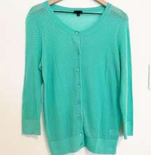 TALBOTS Women’s Mint Green Waffle Knit Pima Cotton Cardigan Size Medium